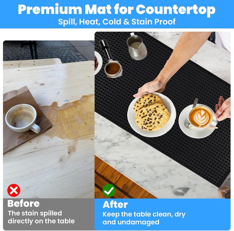 Tobeelec 2 Pcs Bar Mat for Countertop 24 x 12 Inch, Large Non Slip Rubber Mat Service Spill Cocktail Bartending Coffee Bar Mats for Hot Dishes Restaurants Barbershop Clippers Hot Pads, Black - Image 3